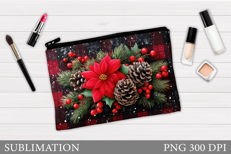 Poinsettia Cosmetics Bag Design. Christmas Makeup Bag Design
