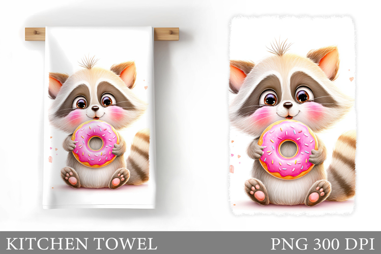 Valentine Raccoon Kitchen Towel. Valentines Kitchen Towel