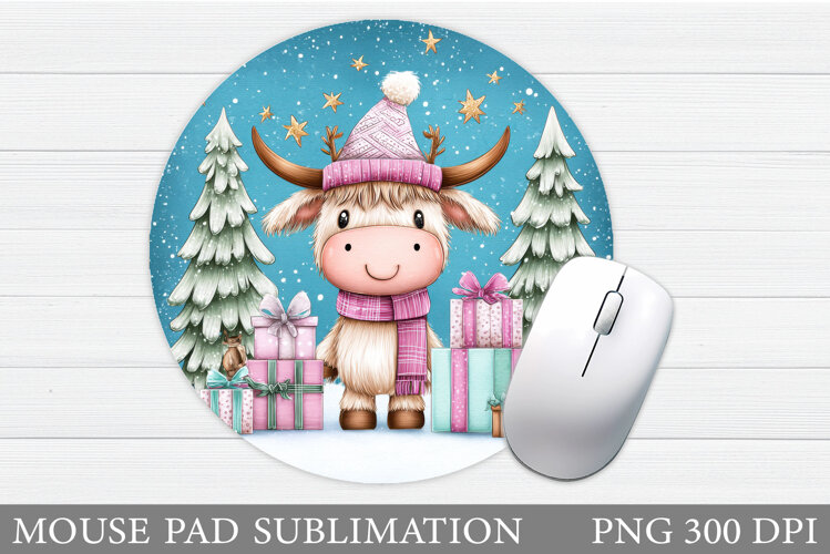 Christmas Cow Mouse Pad. Christmas Mouse Pad Sublimation example image 1