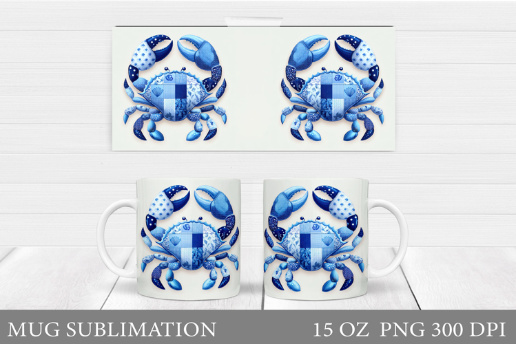 Patchwork Crab Mug Design. Crab Sublimation
