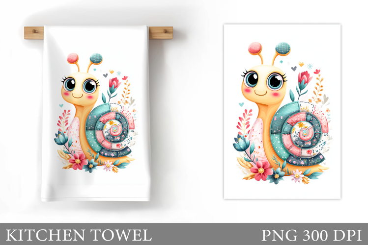 Cute Snail Kitchen Towel. Snail Flowers Kitchen Towel Design