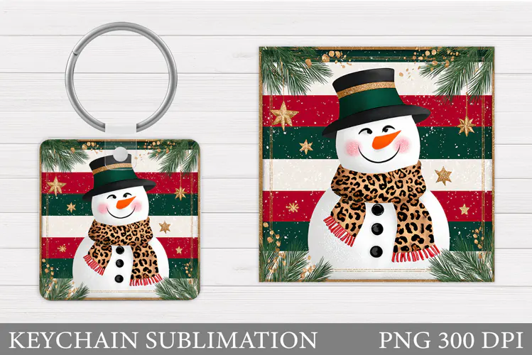 Snowman Keychain Sublimation. Christmas Keychain Design