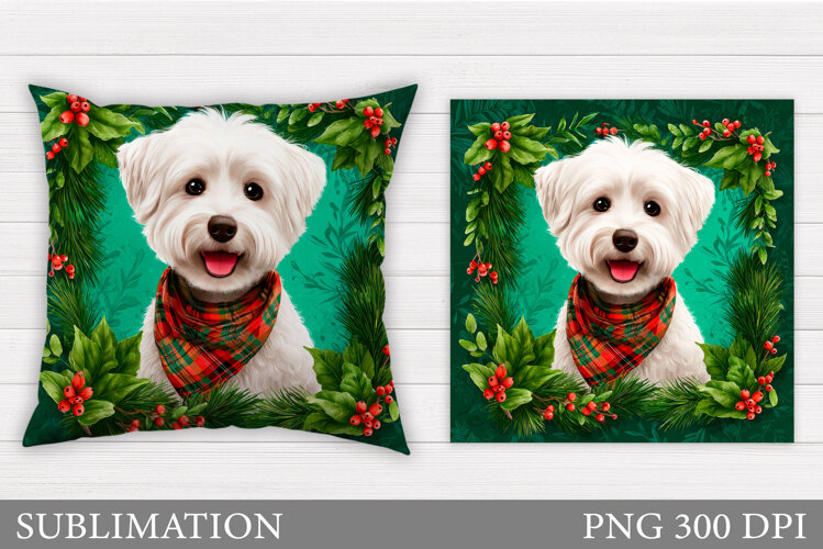 Christmas Dog Pillow Design. Christmas Pillow Sublimation example image 1