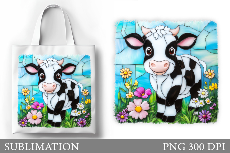 Cute Cow Tote Bag Sublimation. Cow Flowers Sublimation