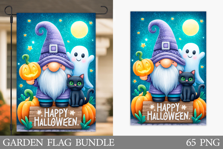Gnome Garden Flag Sublimation. Halloween Garden Flag Design