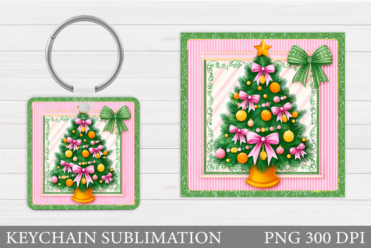 Christmas Tree Keychain. Christmas Round Keychain Design
