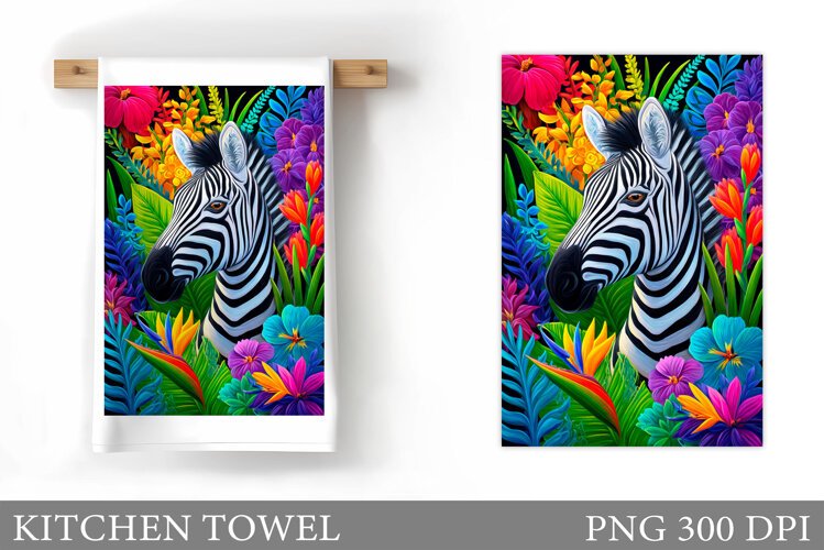 Zebra Kitchen Towel. Flowers Kitchen Towel Design example image 1