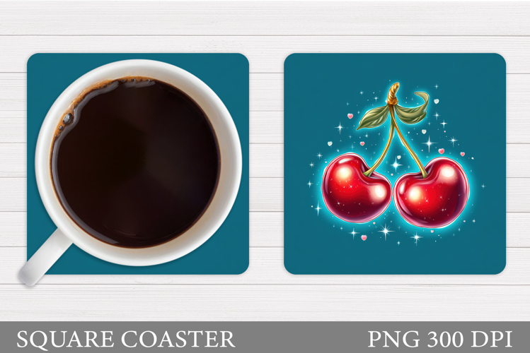 Cherry Coaster Sublimation. Berries Coaster Design
