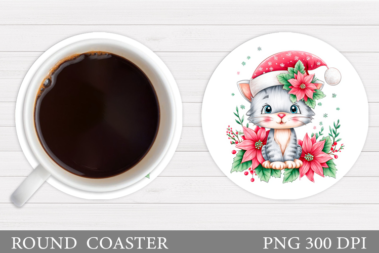 Christmas Cat Coaster Design. Christmas Coaster Sublimation