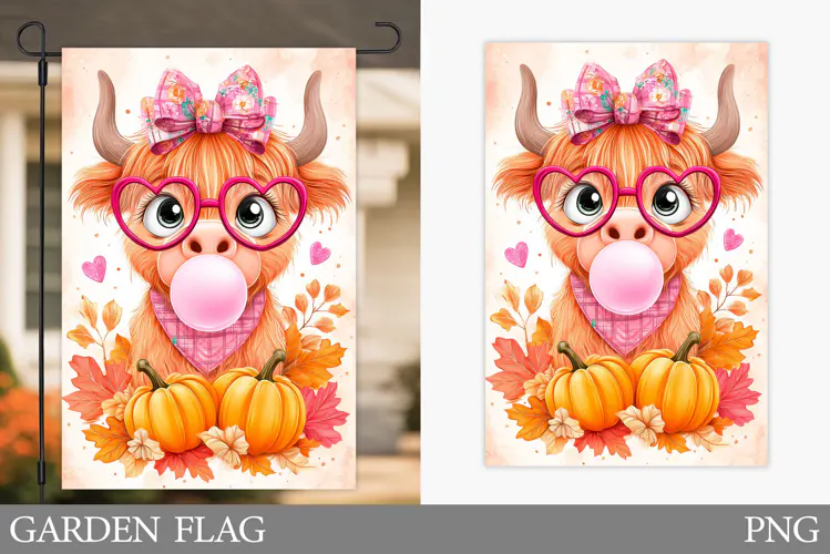 Fall Cow Garden Flag Design. Fall Garden Flag Sublimation