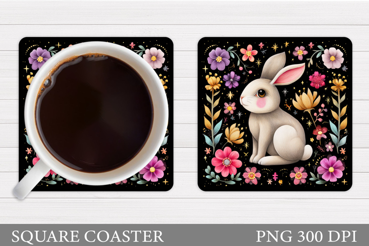 Cute Bunny Coaster Design. Bunny Flowers Coaster Sublimation