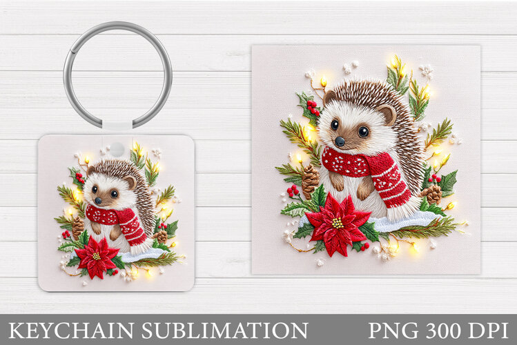 Christmas Hedgehog Keychain. Christmas Keychain Sublimation example image 1