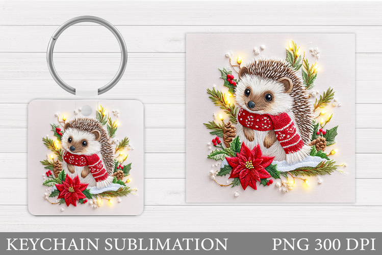 Christmas Hedgehog Keychain. Christmas Keychain Sublimation