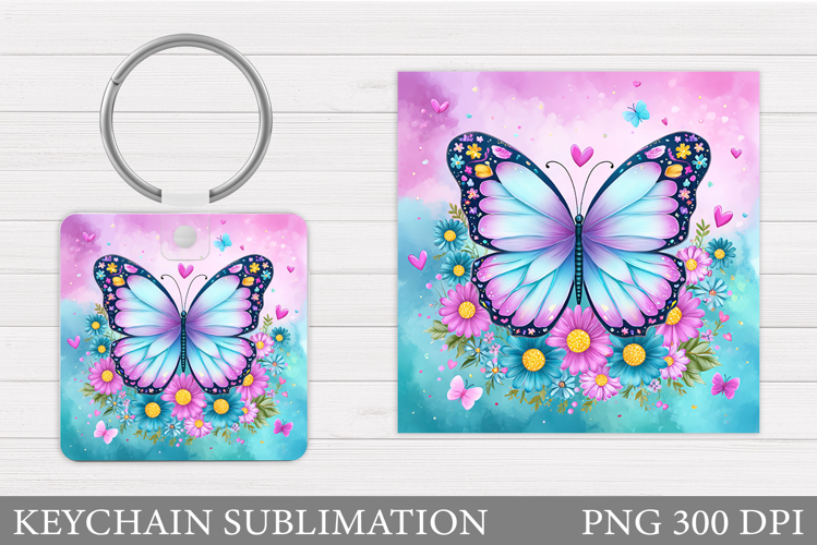 Butterfly Keychain Sublimation. Butterfly Flowers Keychain