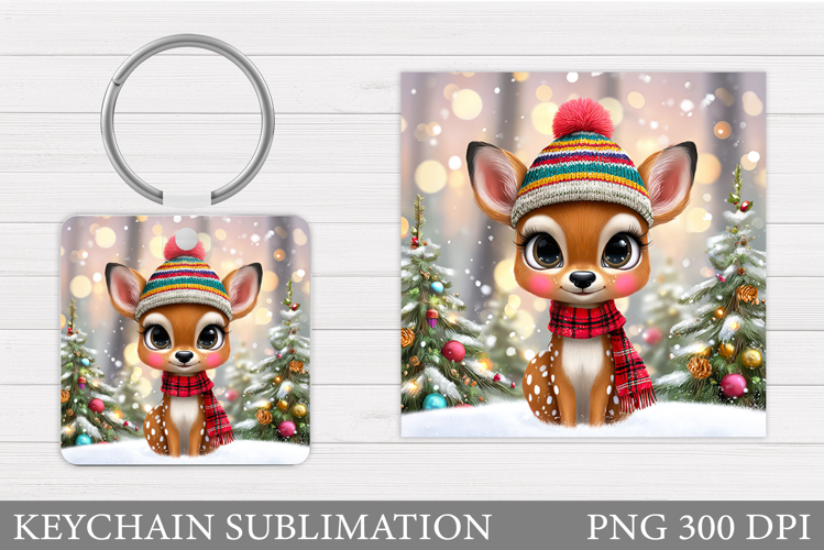 Christmas Deer Keychain. Christmas Keychain Sublimation
