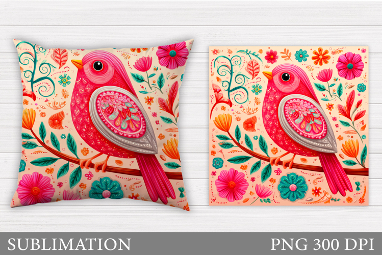 Bird Flowers Pillow Design. Bird Pillow Sublimation