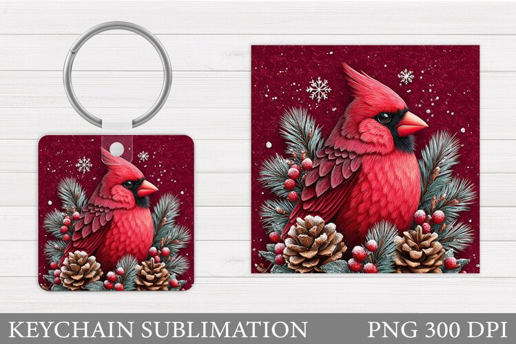 Cardinal Keychain Sublimation. Winter Bird Keychain Design example image 1