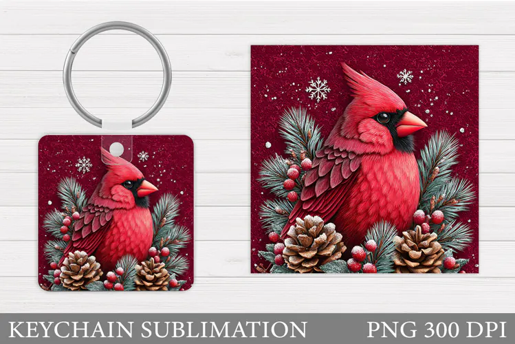 Cardinal Keychain Sublimation. Winter Bird Keychain Design
