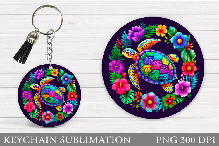Sea Turtle Keychain Design. Turtle Flowers Sublimation