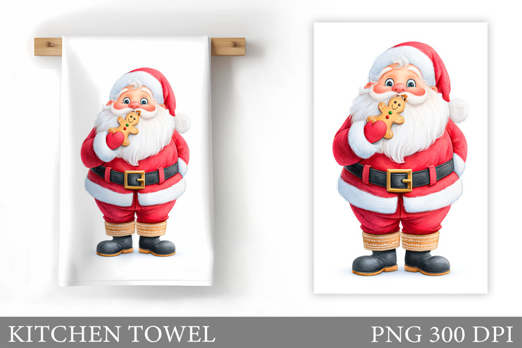 Santa Claus Kitchen Towel Design. Christmas Kitchen Towel