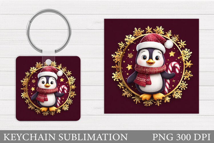 Cute Penguin Keychain Sublimation. Christmas Keychain Design example image 1