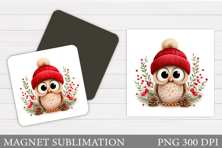 Christmas Owl Magnet. Christmas Magnet Sublimation
