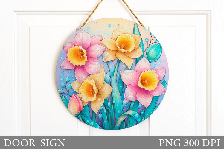 Daffodils Door Sign Sublimation. Flowers Door Sign Design