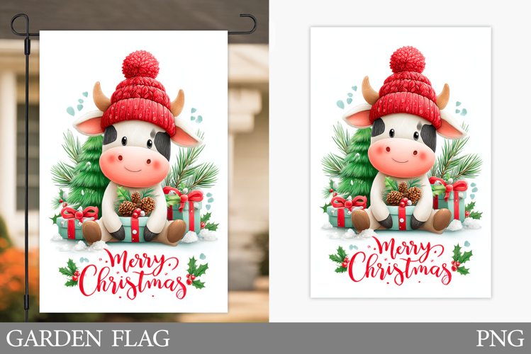 Christmas Cow Garden Flag. Christmas Garden Flag Design