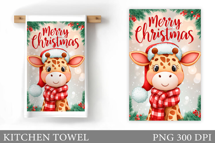 Cute Giraffe Kitchen Towel. Christmas Kitchen Towel Design example image 1
