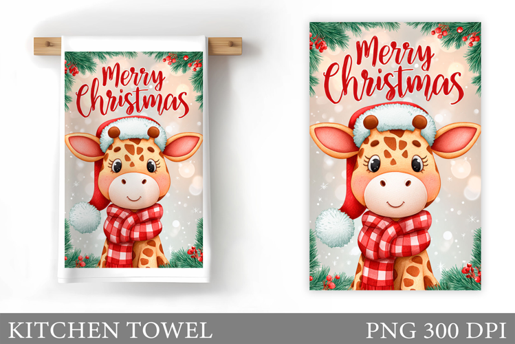 Cute Giraffe Kitchen Towel. Christmas Kitchen Towel Design