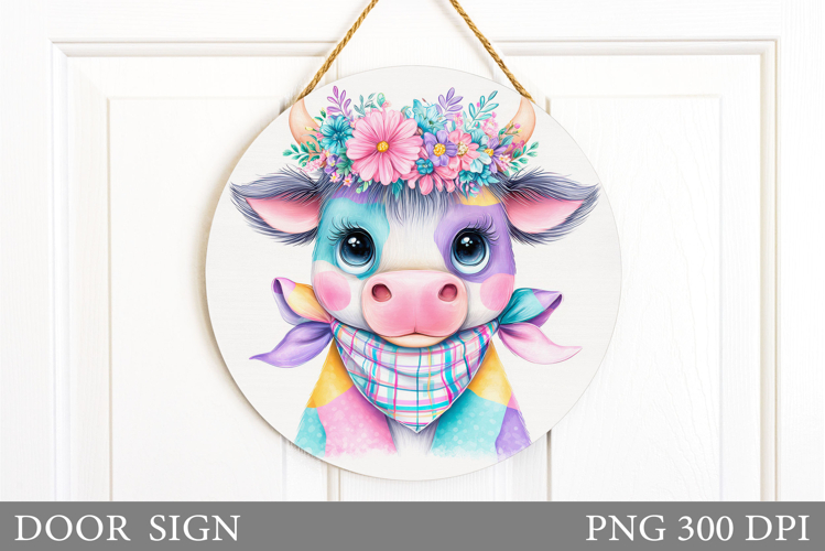 Patchwork Cow Door Sign. Cute Cow Door Sign Design example image 1