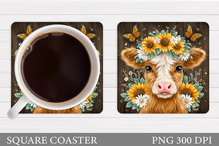 Cute Cow Coaster Design. Spring Cow Coaster Sublimation