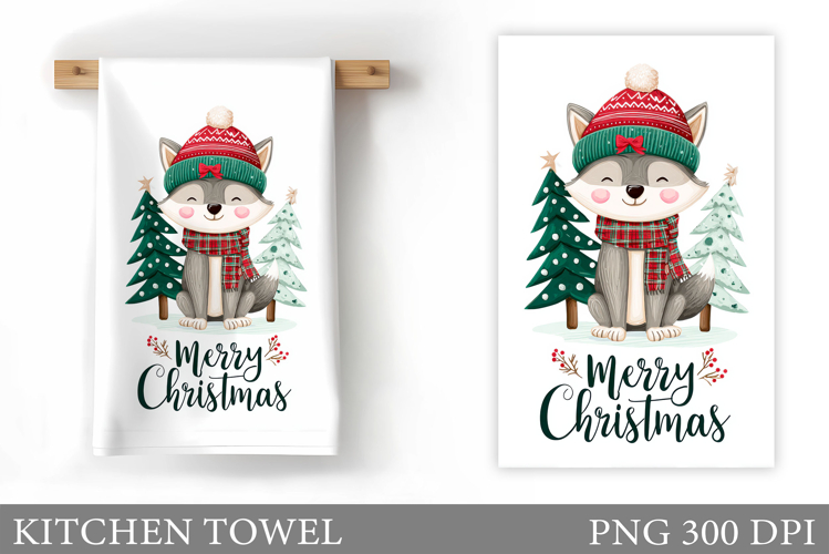 Cute Wolf Kitchen Towel. Christmas Kitchen Towel Design