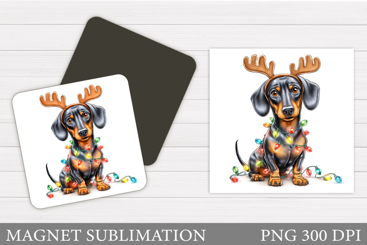 Christmas Dachshund Magnet. Christmas Magnet Sublimation