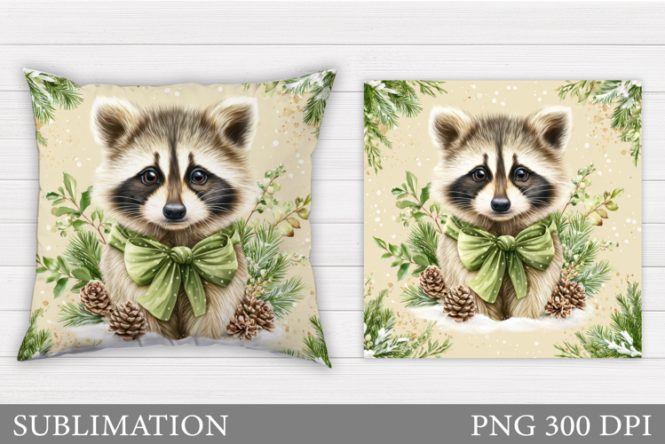Christmas Raccoon Pillow. Christmas Pillow Sublimation