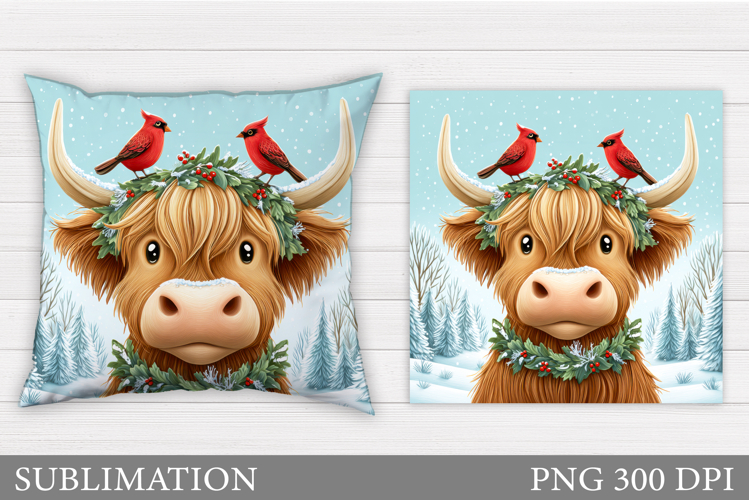 Christmas Cow Pillow Sublimation. Christmas Pillow Design