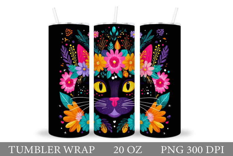 Cute Cat Tumbler Design. Cat Flowers Tumbler Sublimation