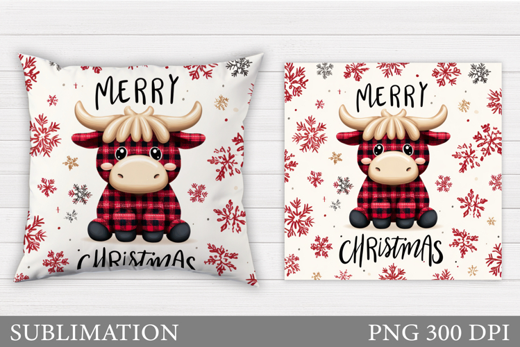 Christmas Cow Pillow Design. Christmas Pillow Sublimation