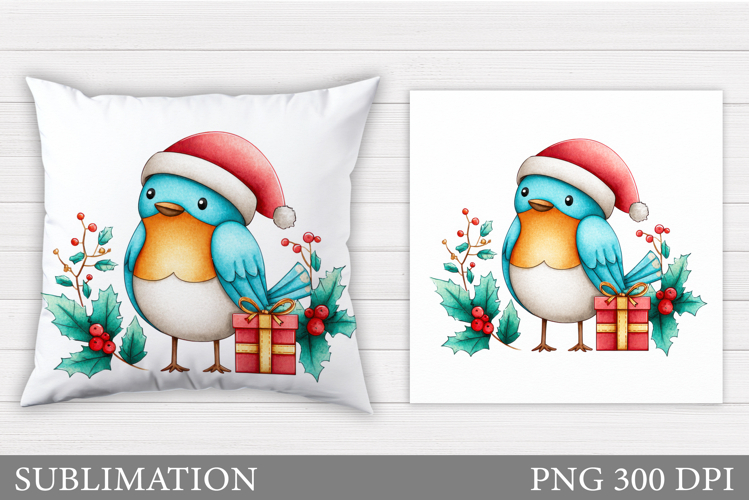 Christmas Bird Pillow Design. Christmas Pillow Sublimation
