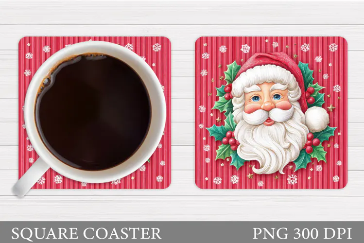 Santa Coaster Sublimation. Santa Claus Coaster Design