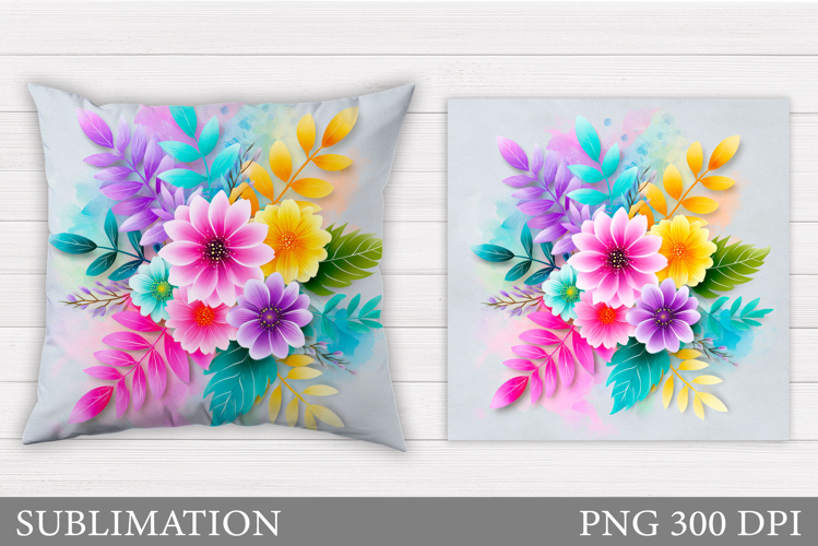 Floral Pillow Design. Flowers Sublimation example image 1