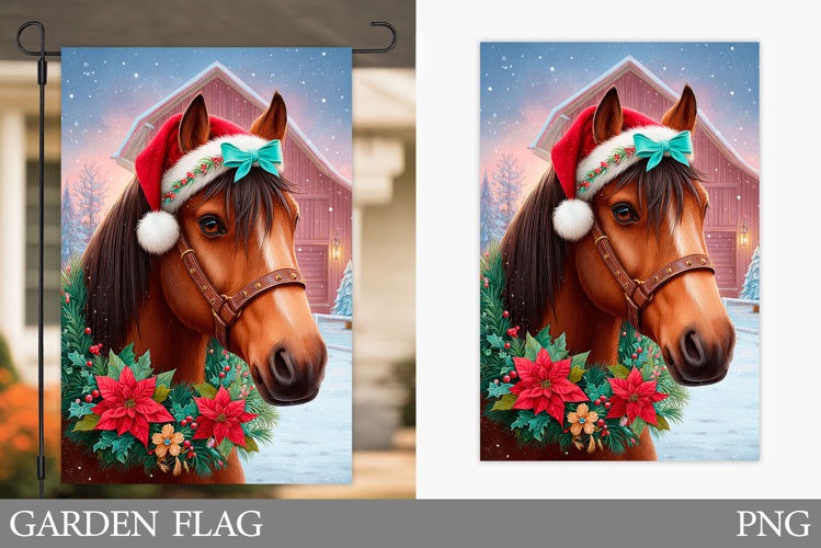 Christmas Horse Garden Flag. Christmas Garden Flag Design