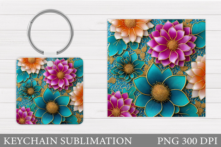 Flowers Keychain Design. Floral Keychain Sublimation