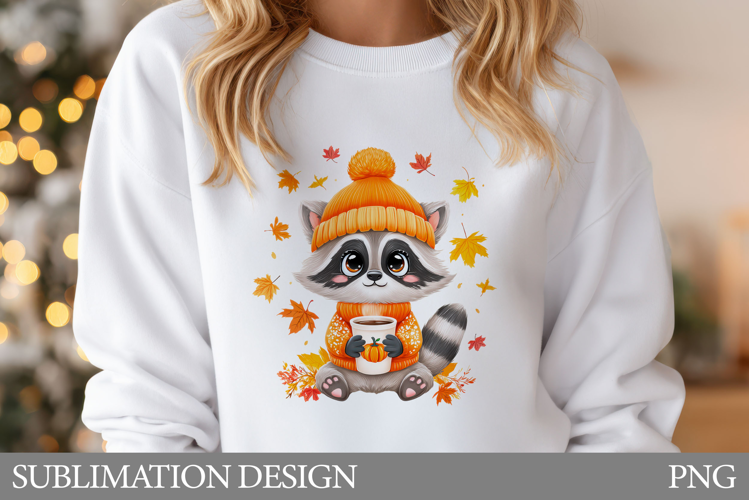Fall Raccoon Sublimation. Fall Raccoon T-Shirt Design