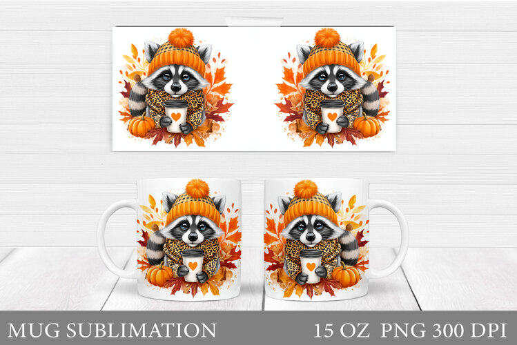 Fall Raccoon Mug Design. Fall Mug Sublimation example image 1