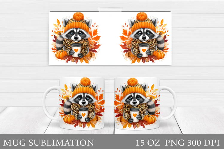 Fall Raccoon Mug Design. Fall Mug Sublimation