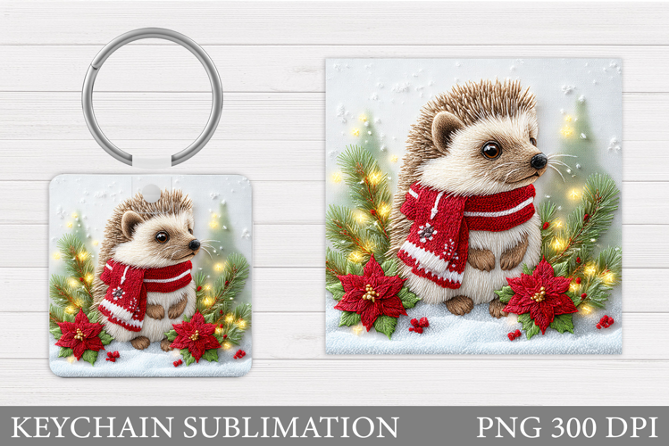 Christmas Hedgehog Keychain. Christmas Keychain Sublimation