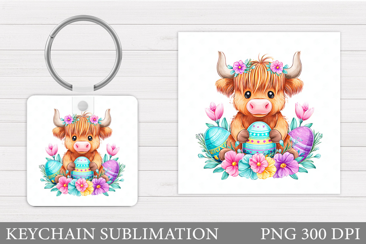 Easter Cow Keychain Sublimation. Easter Keychain Design