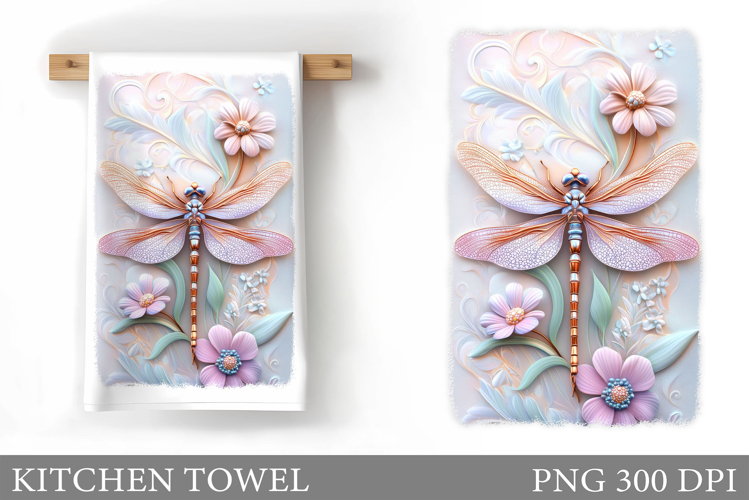 Dragonfly Kitchen Towel. Flowers Kitchen Towel Sublimation