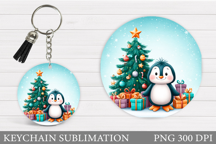 Cute Penguin Keychain Design. Christmas Keychain Sublimation